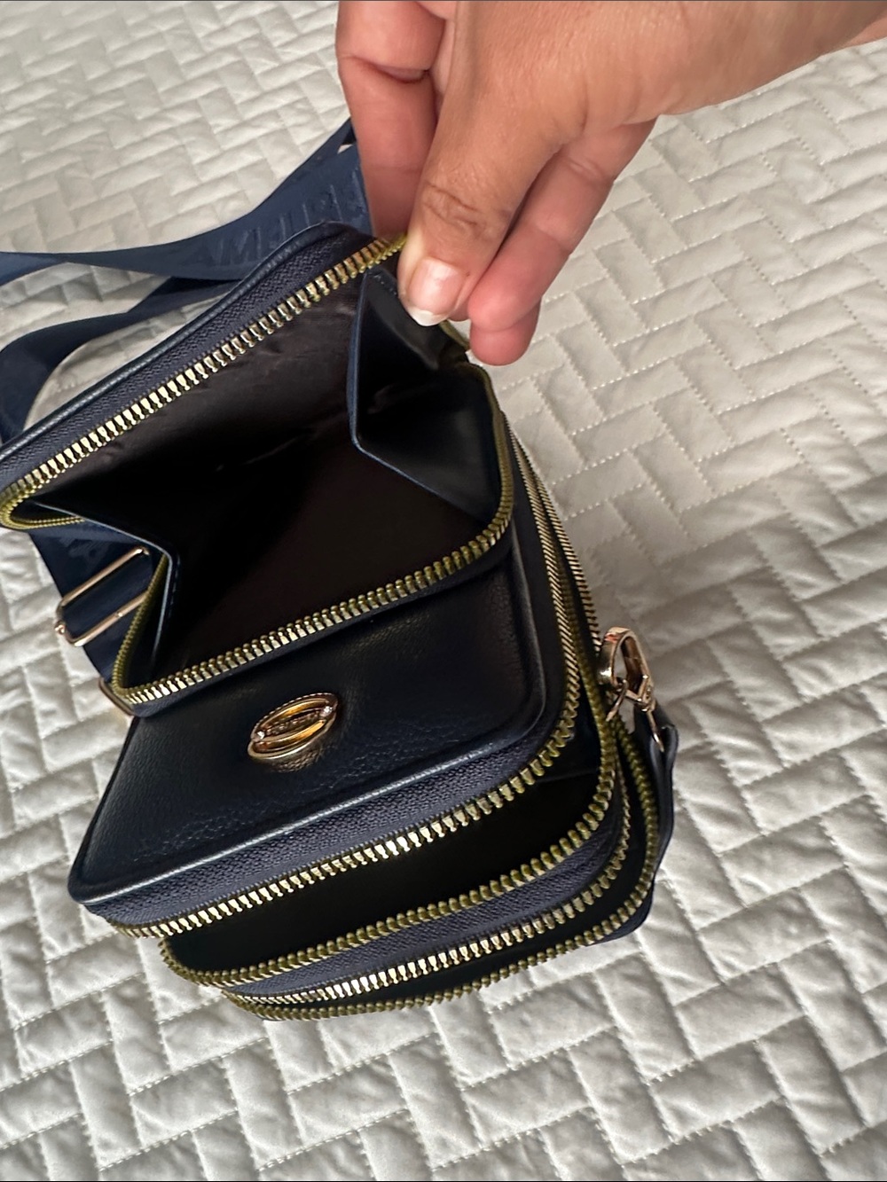 Navy Crossbody Phone Bag with Wide Strap - Picture 2 of 7